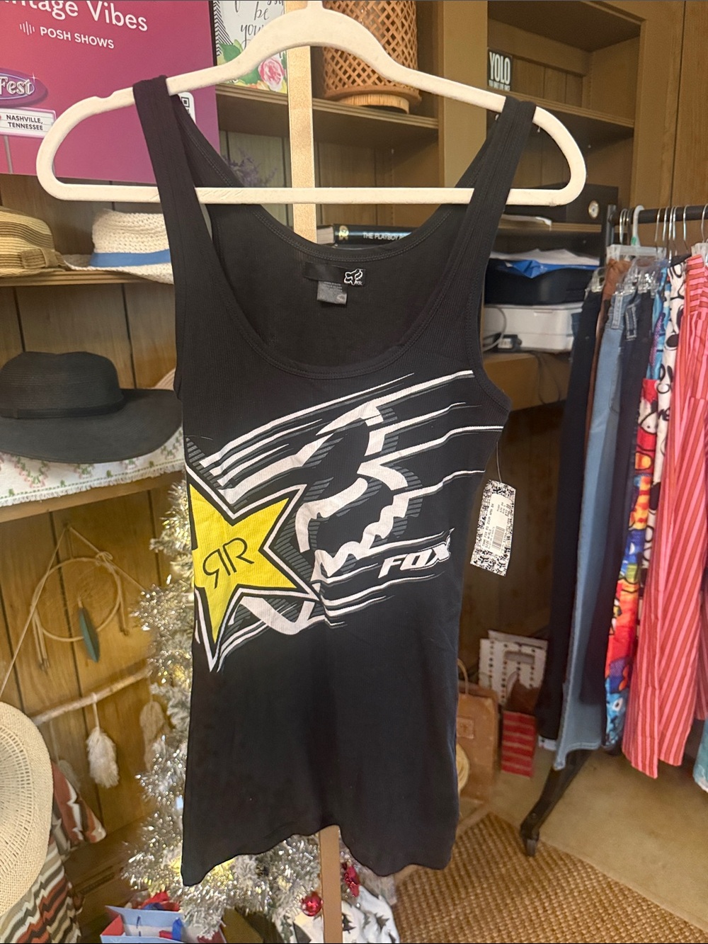 Fox Black Tank Top with Yellow Rockstar Logo